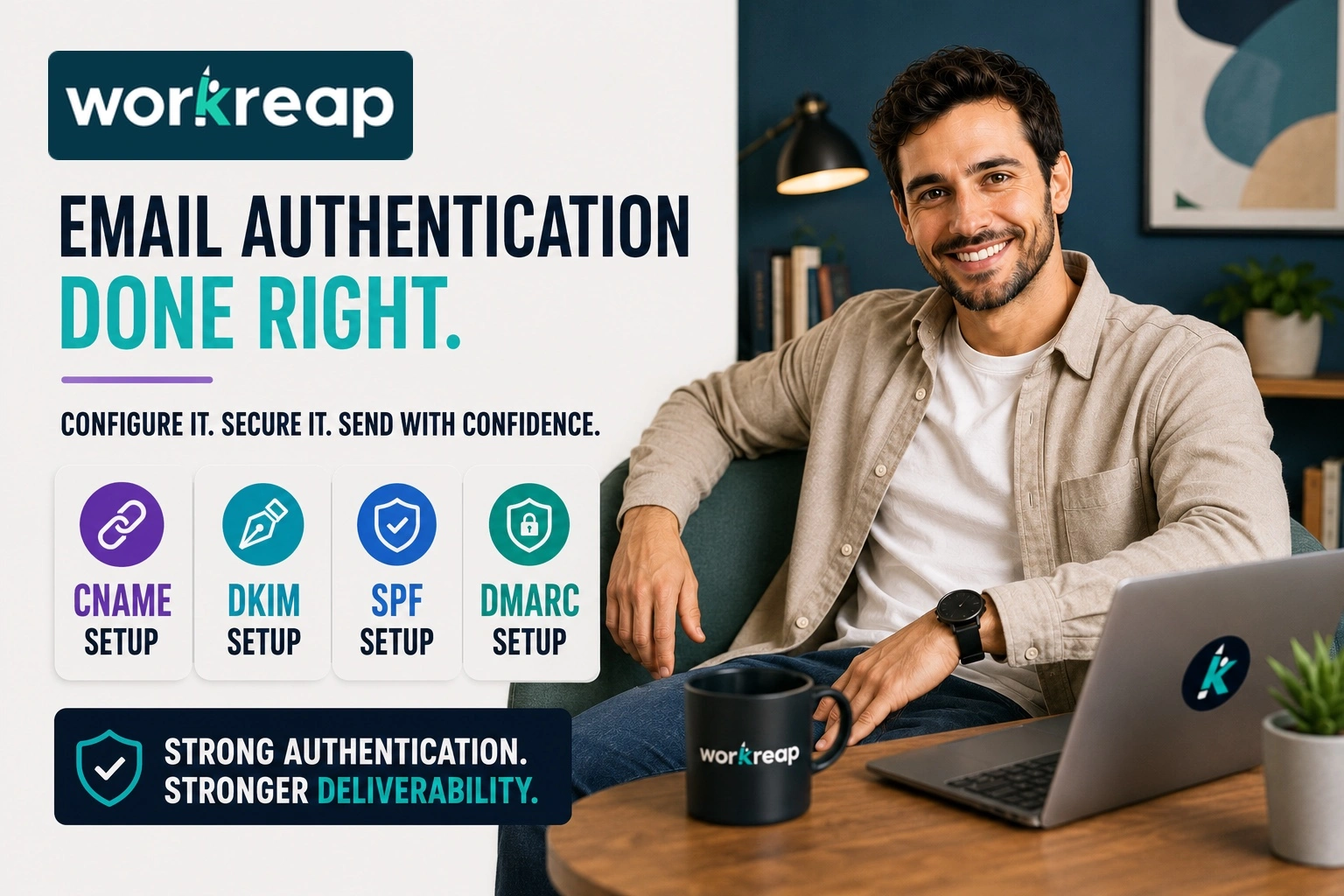 I will setup CNAME, DKIM, SPF, and DMARC DNS records for email authentication